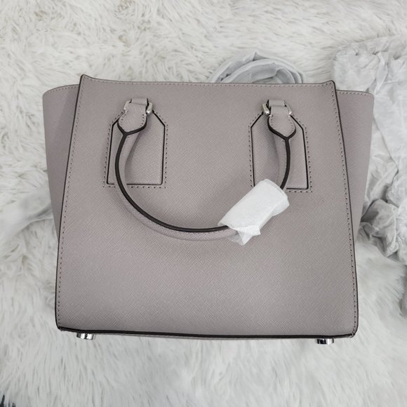 Wfp NewMichael Kors Women Pearl Gray Selby Medium Leather Satchel Tote Handbag - Picture 7 of 12